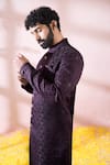Arihant Rai Sinha_Wine Polyester, Viscose Geometric Pattern Sherwani And Pant Set _at_Aza_Fashions