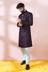 Shop_Arihant Rai Sinha_Wine Polyester, Viscose Geometric Pattern Sherwani And Pant Set 