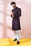 Buy_Arihant Rai Sinha_Wine Polyester, Viscose Geometric Pattern Sherwani And Pant Set _Online