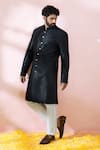 Arihant Rai Sinha_Black Polyester, Viscose Geometric Woven Sherwani And Pant Set _at_Aza_Fashions