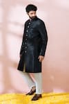 Shop_Arihant Rai Sinha_Black Polyester, Viscose Geometric Woven Sherwani And Pant Set 