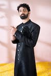 Buy_Arihant Rai Sinha_Black Polyester, Viscose Geometric Woven Sherwani And Pant Set _Online