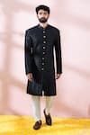 Buy_Arihant Rai Sinha_Black Polyester, Viscose Geometric Woven Sherwani And Pant Set _at_Aza_Fashions