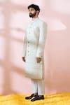 Shop_Arihant Rai Sinha_White Georgette, Polyester, Viscose Sequins, Embroidery, Sherwani And Pant 