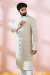 Arihant Rai Sinha_White Georgette, Polyester, Viscose Sequins, Embroidery, Sherwani And Pant _Online