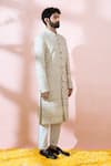 Shop_Arihant Rai Sinha_White Georgette, Polyester, Viscose Sequins, Embroidery, Sherwani And Pant _Online