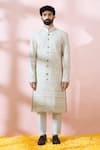 Arihant Rai Sinha_White Georgette, Polyester, Viscose Sequins, Embroidery, Sherwani And Pant 