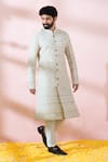 Arihant Rai Sinha_White Georgette, Polyester, Viscose Sequins, Embroidery, Sherwani And Pant 
