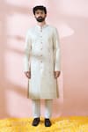 Buy_Arihant Rai Sinha_White Silk, Polyester, Viscose Embroidery, Sequins, Paisley Sherwani And Pant Set _Online_at_Aza_Fashions
