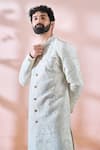 Shop_Arihant Rai Sinha_White Silk, Polyester, Viscose Embroidery, Sequins, Paisley Sherwani And Pant Set _Online