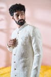 Arihant Rai Sinha_White Silk, Polyester, Viscose Embroidery, Sequins, Paisley Sherwani And Pant Set 