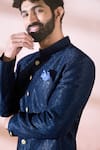 Shop_Arihant Rai Sinha_Blue Polyester, Viscose Geometric Pattern Sherwani And Pant Set _Online_at_Aza_Fashions
