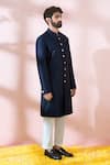 Arihant Rai Sinha_Blue Polyester, Viscose Geometric Pattern Sherwani And Pant Set _Online