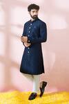 Buy_Arihant Rai Sinha_Blue Polyester, Viscose Geometric Pattern Sherwani And Pant Set _Online