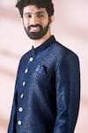 Arihant Rai Sinha_Blue Polyester, Viscose Geometric Pattern Sherwani And Pant Set 