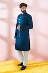 Buy_Arihant Rai Sinha_Blue Polyester, Viscose Geometric Pattern Sherwani And Pant Set _Online_at_Aza_Fashions