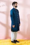 Arihant Rai Sinha_Blue Polyester, Viscose Geometric Pattern Sherwani And Pant Set _at_Aza_Fashions