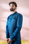 Buy_Arihant Rai Sinha_Blue Polyester, Viscose Geometric Pattern Sherwani And Pant Set 