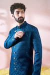 Arihant Rai Sinha_Blue Polyester, Viscose Geometric Pattern Sherwani And Pant Set _Online