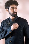 Buy Arihant Rai Sinha Black Polyester, Viscose Geometric Pattern Sherwani And Pant Set Buy_Arihant Rai Sinha_Black Polyester, Viscose Geometric Pattern Sherwani And Pant Set
