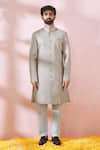 Arihant Rai Sinha_Cream , Satin, Polyester, Viscose Geometric Pattern Sherwani And Pant Set _Online_at_Aza_Fashions