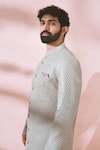 Buy_Arihant Rai Sinha_Cream , Satin, Polyester, Viscose Geometric Pattern Sherwani And Pant Set _Online_at_Aza_Fashions