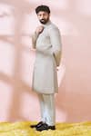 Arihant Rai Sinha_Cream , Satin, Polyester, Viscose Geometric Pattern Sherwani And Pant Set _Online