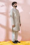 Buy_Arihant Rai Sinha_Cream , Satin, Polyester, Viscose Geometric Pattern Sherwani And Pant Set _Online