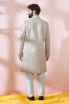 Shop_Arihant Rai Sinha_Cream , Satin, Polyester, Viscose Geometric Pattern Sherwani And Pant Set _at_Aza_Fashions
