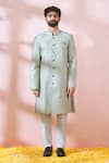 Buy Arihant Rai Sinha Green Silk, Polyester, Viscose Embroidery, Sequins, Metallic Sherwani And Pant Buy_Arihant Rai Sinha_Green Silk, Polyester, Viscose Embroidery, Sequins, Metallic Sherwani And Pant