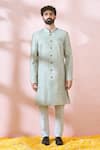 Arihant Rai Sinha Green Silk, Polyester, Viscose Embroidery, Sequins, Metallic Sherwani And Pant Online Arihant Rai Sinha_Green Silk, Polyester, Viscose Embroidery, Sequins, Metallic Sherwani And Pant _Online