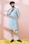 Buy_Arihant Rai Sinha_Blue Silk, Polyester, Viscose Embroidery, Geometric Sherwani And Pant Set _Online