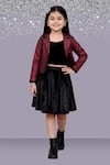 Buy Lil Drama Maroon Jacquard, Velvet Jacket And Skirt Set at Aza Fashions Buy_Lil Drama_Maroon Jacquard, Velvet Jacket And Skirt Set _at_Aza_Fashions