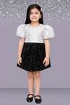 Buy_Lil Drama_White Jacquard, Velvet Foil Printing Top And Star Skirt Set _at_Aza_Fashions
