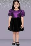 Buy_Lil Drama_Purple Jacquard, Velvet Puff Sleeve Top And Skirt Set _at_Aza_Fashions
