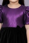 Shop_Lil Drama_Purple Jacquard, Velvet Puff Sleeve Top And Skirt Set _Online_at_Aza_Fashions