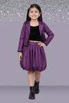 Buy Lil Drama Purple Jacquard Woven Jacket And Bubble Skirt Set at Aza Fashions Buy_Lil Drama_Purple Jacquard Woven Jacket And Bubble Skirt Set _at_Aza_Fashions