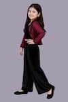 Lil Drama_Maroon Jacquard, Velvet Jacket And Pant Set _Online_at_Aza_Fashions