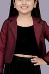 Shop_Lil Drama_Maroon Jacquard, Velvet Jacket And Pant Set _Online_at_Aza_Fashions