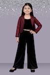 Buy_Lil Drama_Maroon Jacquard, Velvet Jacket And Pant Set _at_Aza_Fashions