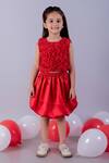 Buy Lil Drama Red Georgette, Satin, Polyester Fabric Floral Applique Top And Bubble Skirt Set at Aza Fashions Buy_Lil Drama_Red Georgette, Satin, Polyester Fabric Floral Applique Top And Bubble Skirt Set _at_Aza_Fashions