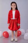 Buy Lil Drama Red Georgette, Polyester, Satin Fabric Floral Applique Jacket And Bubble Skirt Set at Aza Fashions Buy_Lil Drama_Red Georgette, Polyester, Satin Fabric Floral Applique Jacket And Bubble Skirt Set _at_Aza_Fashions