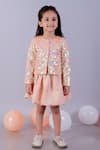 Buy Lil Drama Peach Net, Satin Sequins Jacket And Gathered Skirt Set at Aza Fashions Buy_Lil Drama_Peach Net, Satin Sequins Jacket And Gathered Skirt Set _at_Aza_Fashions