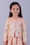 Shop Lil Drama Peach Net, Satin Sequins Jacket And Gathered Skirt Set Online at Aza Fashions Shop_Lil Drama_Peach Net, Satin Sequins Jacket And Gathered Skirt Set _Online_at_Aza_Fashions
