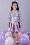 Buy Lil Drama Purple Net, Satin Sequins, Bows Embellished Jacket And Skirt Set at Aza Fashions Buy_Lil Drama_Purple Net, Satin Sequins, Bows Embellished Jacket And Skirt Set _at_Aza_Fashions