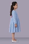 Lil Drama_Blue Satin, Velvet Sequins, Bows Full Sleeve Dress _Online_at_Aza_Fashions