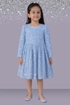 Buy_Lil Drama_Blue Satin, Velvet Sequins, Bows Full Sleeve Dress _at_Aza_Fashions
