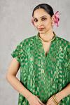 Buy_Shivani Bhargava_Green Tissue, Chanderi V-neck Geometric Pattern Midi Dress 