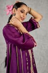 Shivani Bhargava_Purple Chanderi, Tissue Embroidery, Zari Split V-neck Kurta And Pant Set _Online_at_Aza_Fashions