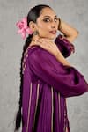 Buy_Shivani Bhargava_Purple Chanderi, Tissue Embroidery, Zari Split V-neck Kurta And Pant Set _Online_at_Aza_Fashions